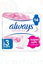 Always egészségügyi betét Duo Sensitive Night 14 db Kép