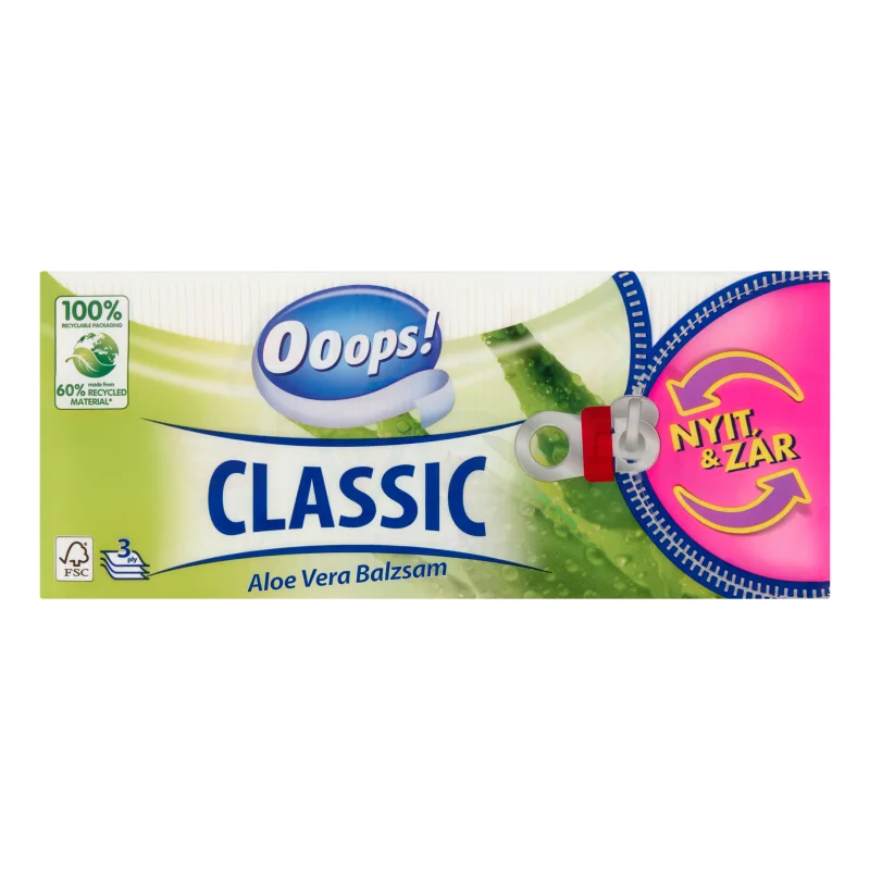 Ooops! papírzsebkendő Classic 3 rétegű 90 db Aloe Vera Open & Close Kép